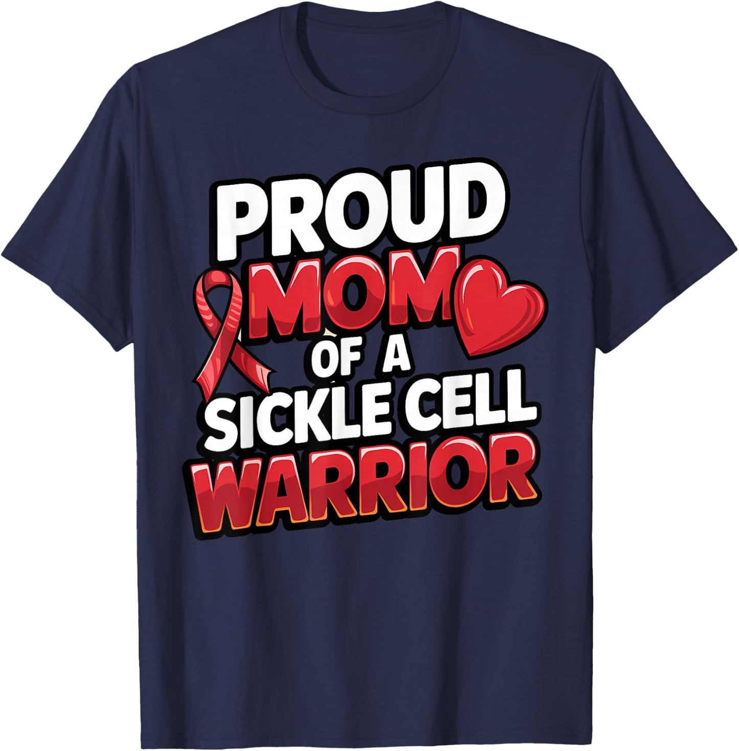 Sickle Cell Warrior Awareness Proud Mom Burgundy Ribbon T-Shirt - T-Shirt | Navy