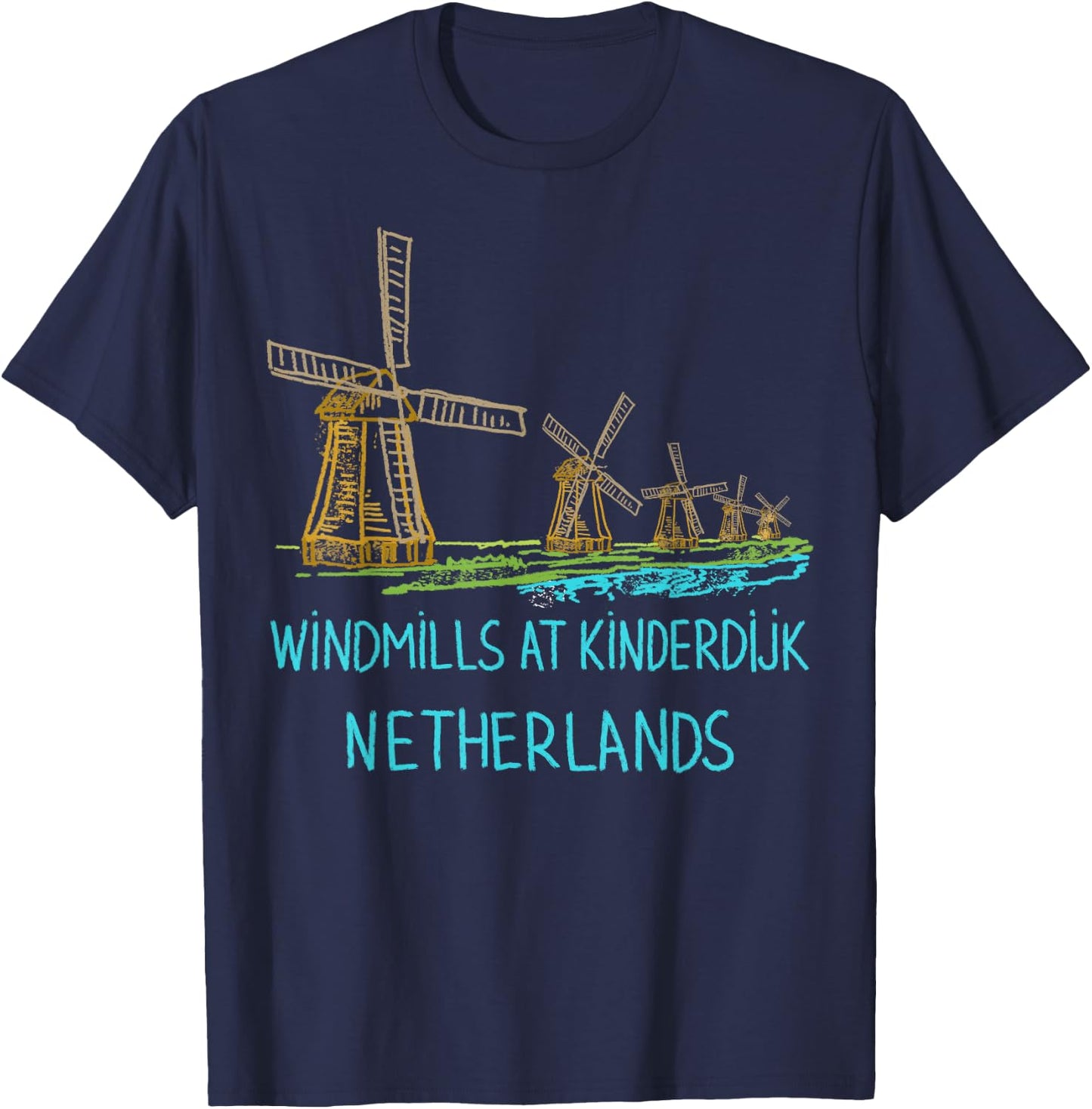 Windmills at Kinderdijk Netherlands T-Shirt - T-Shirt | Navy