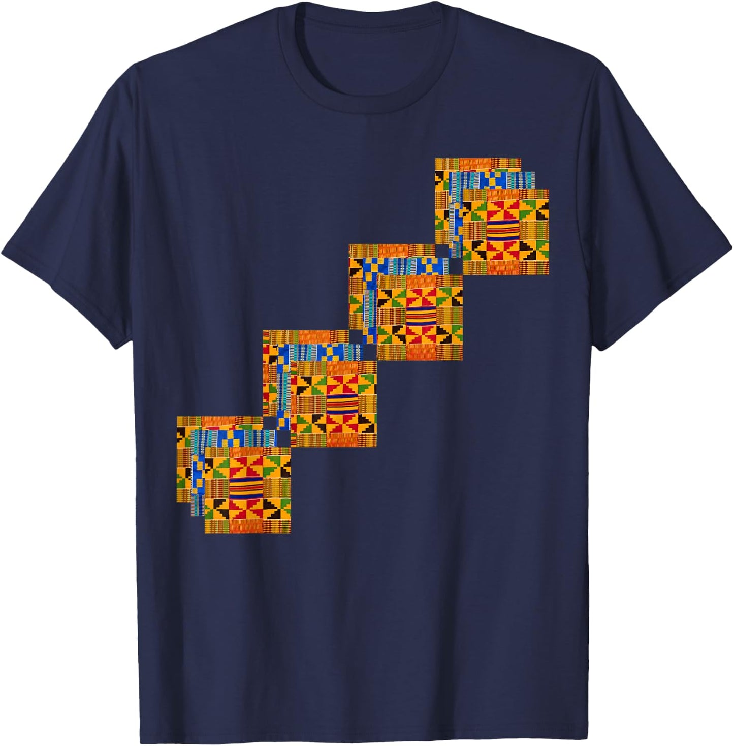 Traditional African Dashiki, Kente inspired Illustration T-Shirt - T-Shirt | Navy