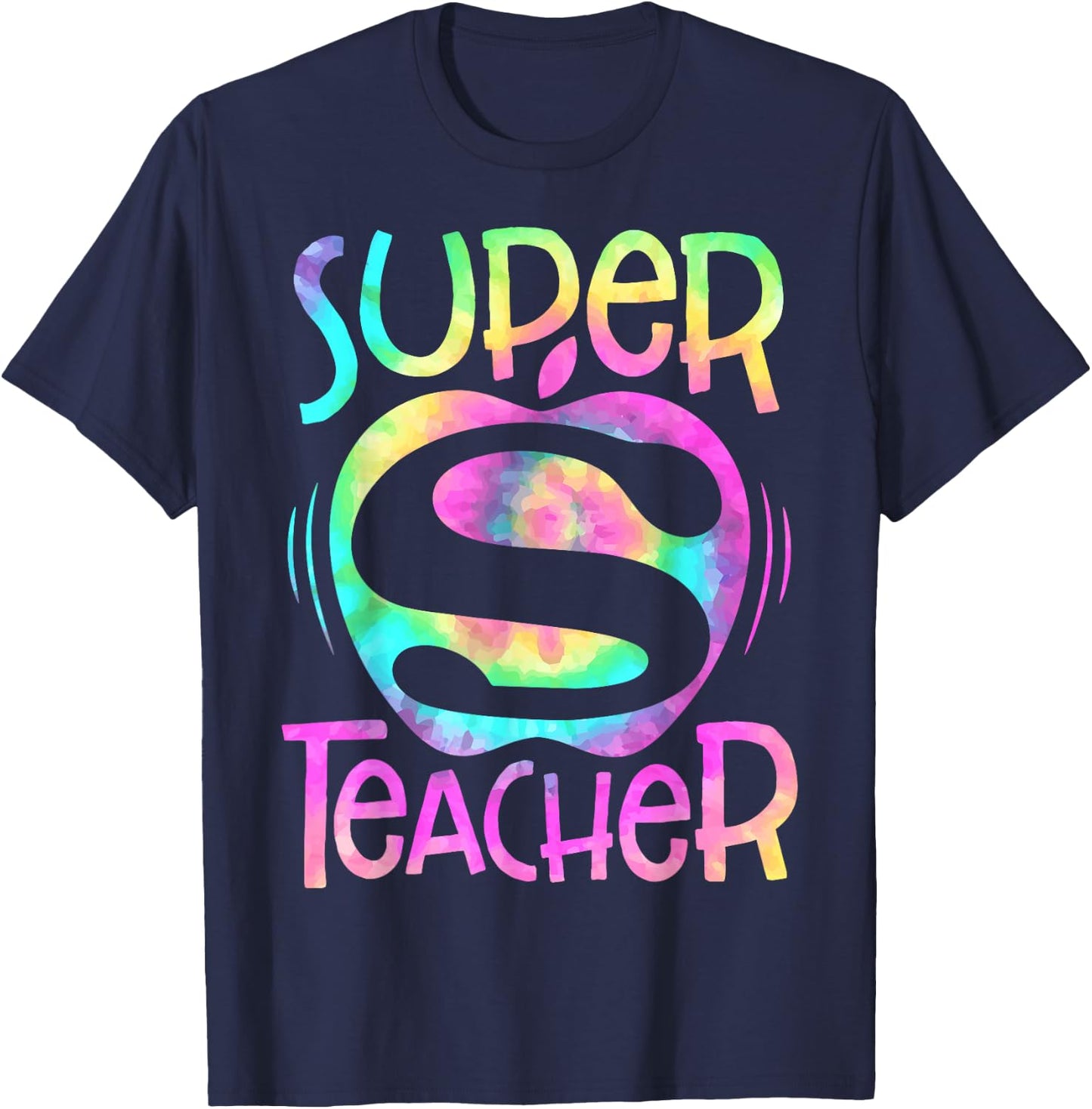 Super Teacher Back To School Apple Tie Dye Funny First Day T-Shirt - T-Shirt | Navy