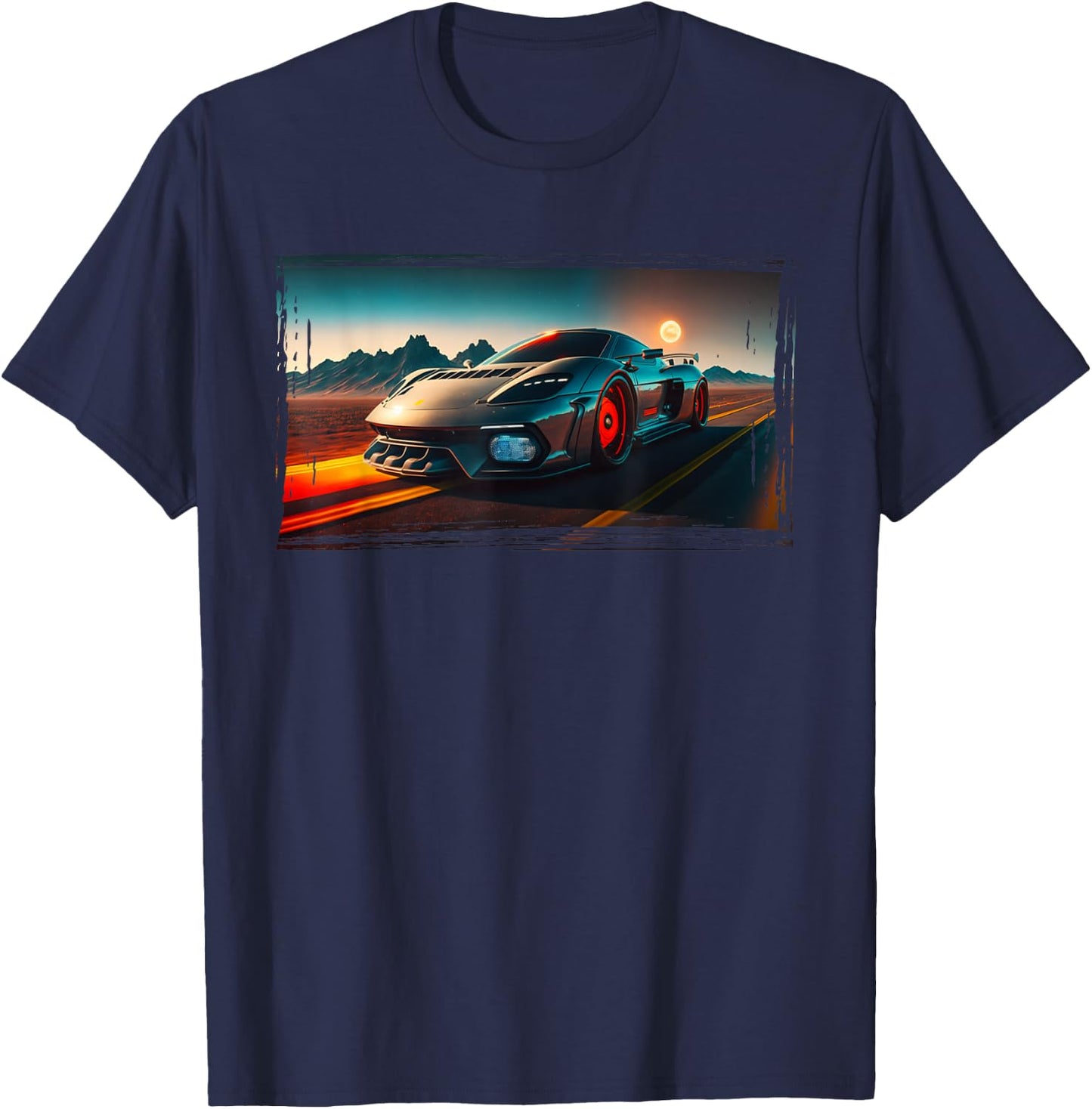 Sports Car Futuristic Sci-Fi Supercar Poster Style Boys Men T-Shirt - T-Shirt | Navy