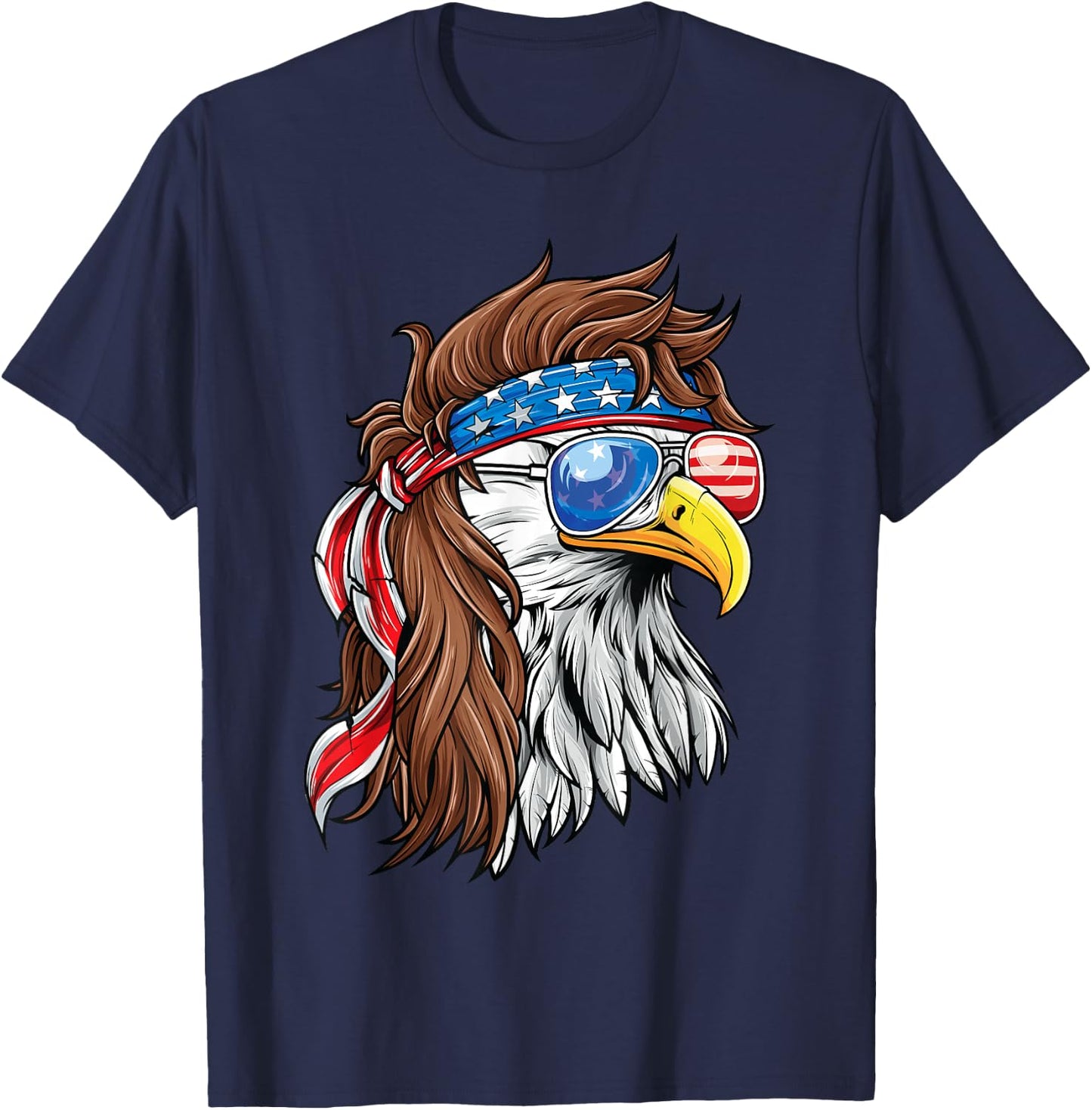 Patriotic Bald Eagle Mullet USA American Flag 4th of July T-Shirt - T-Shirt | Navy