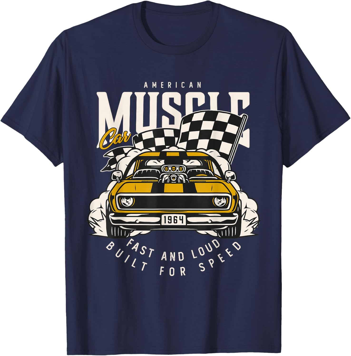 Vintage American Muscle Car Racing Flag T-Shirt - T-Shirt | Navy
