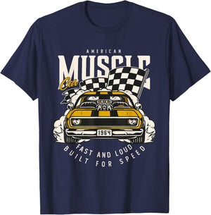 Vintage American Muscle Car Racing Flag T-Shirt - T-Shirt | Navy