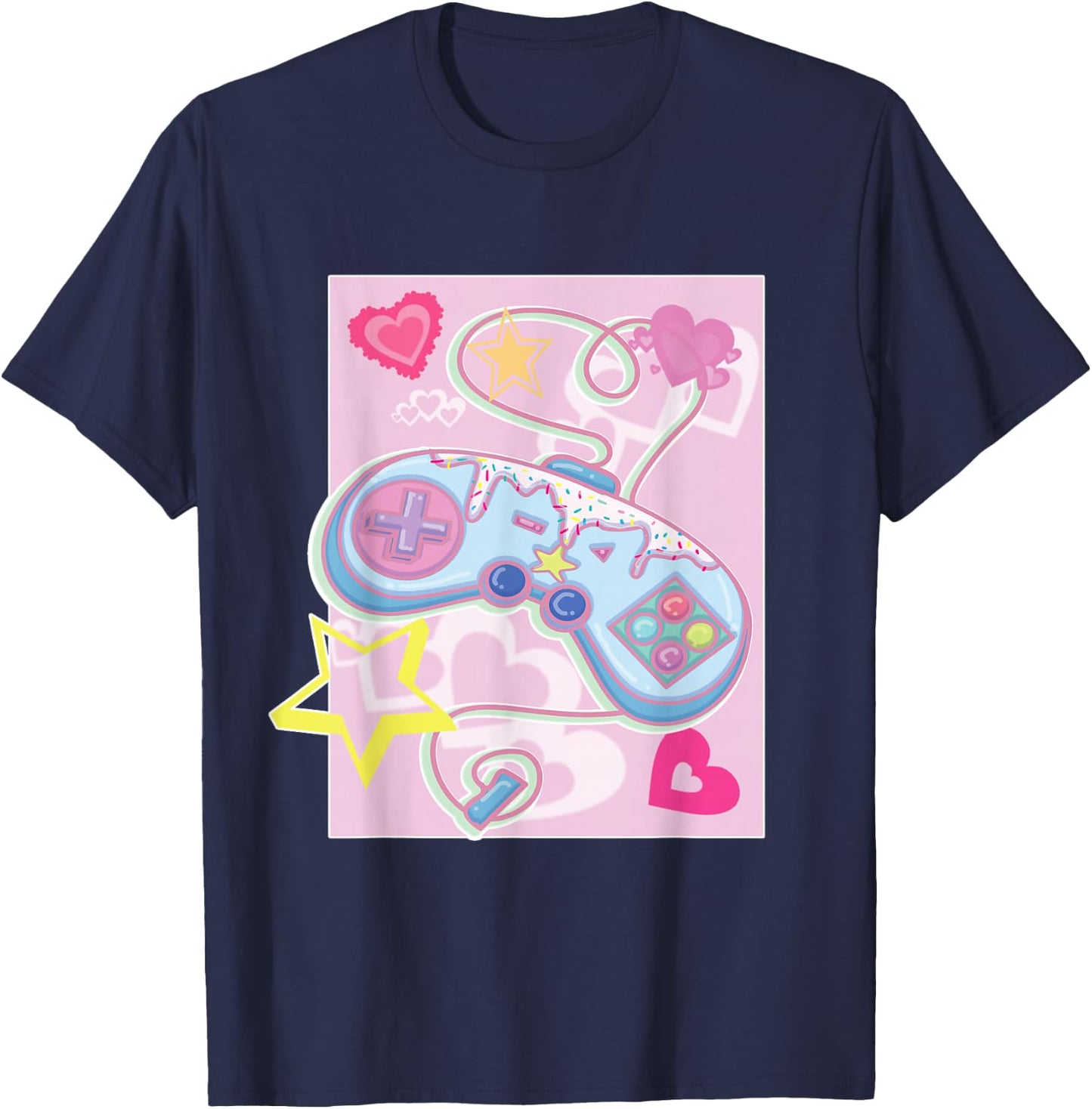 Kawaii Gamer Girl Game Controller T-Shirt - T-Shirt | Navy