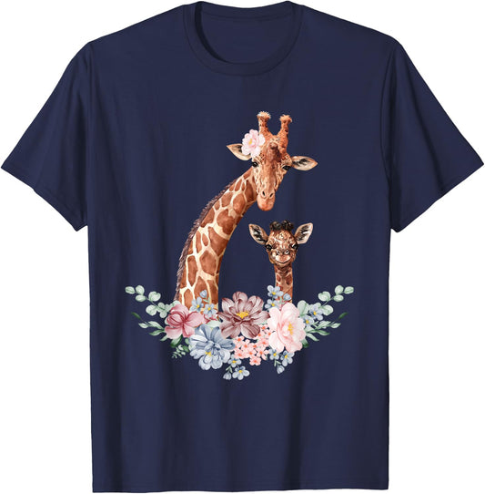 Giraffes Flowers - Giraffe Lover Zoo Animal Wildlife T-Shirt - T-Shirt | Navy