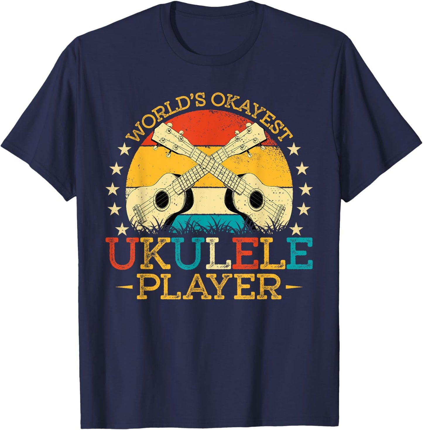 Retro Vintage Style World Okayest Ukulele Uke Player T-Shirt - T-Shirt | Navy