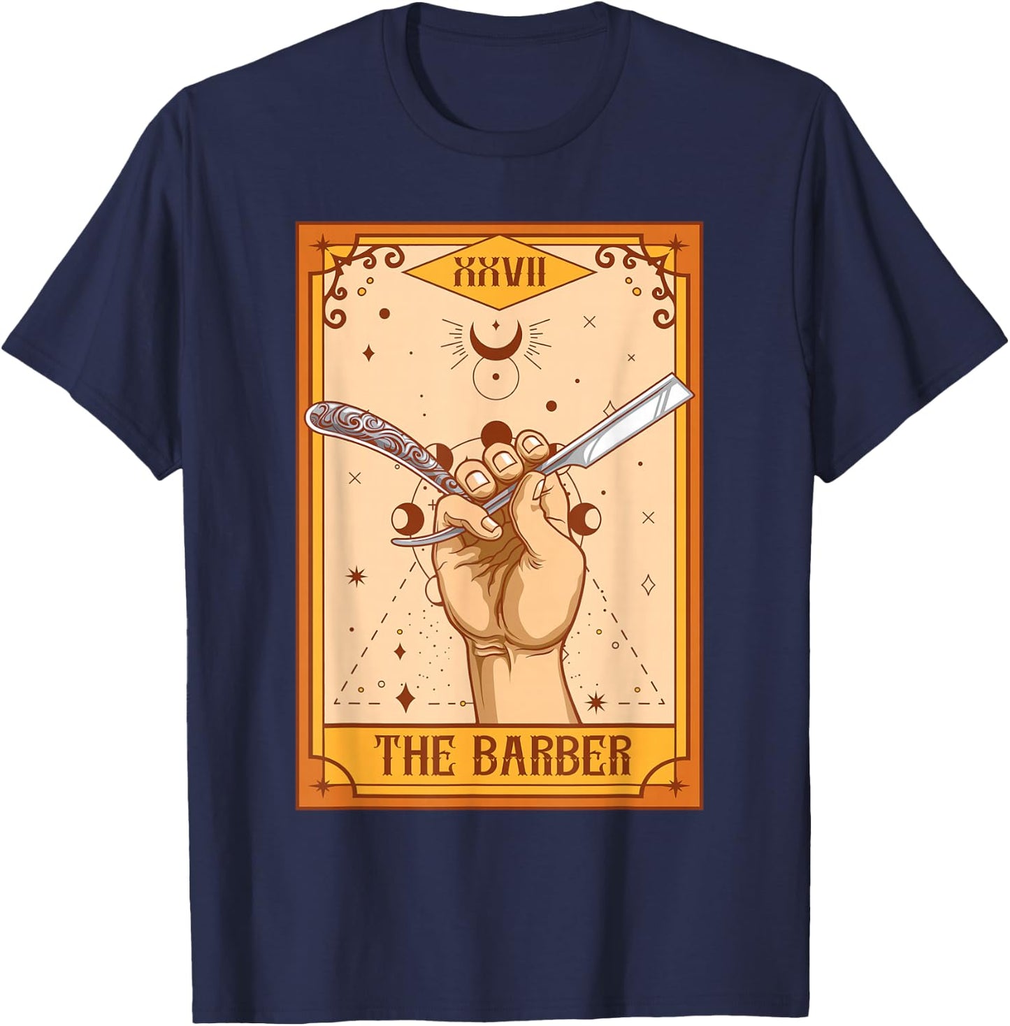 Funny Barber Hairstylist Barber Shop The Barber Tarot Card T-Shirt - T-Shirt | Navy