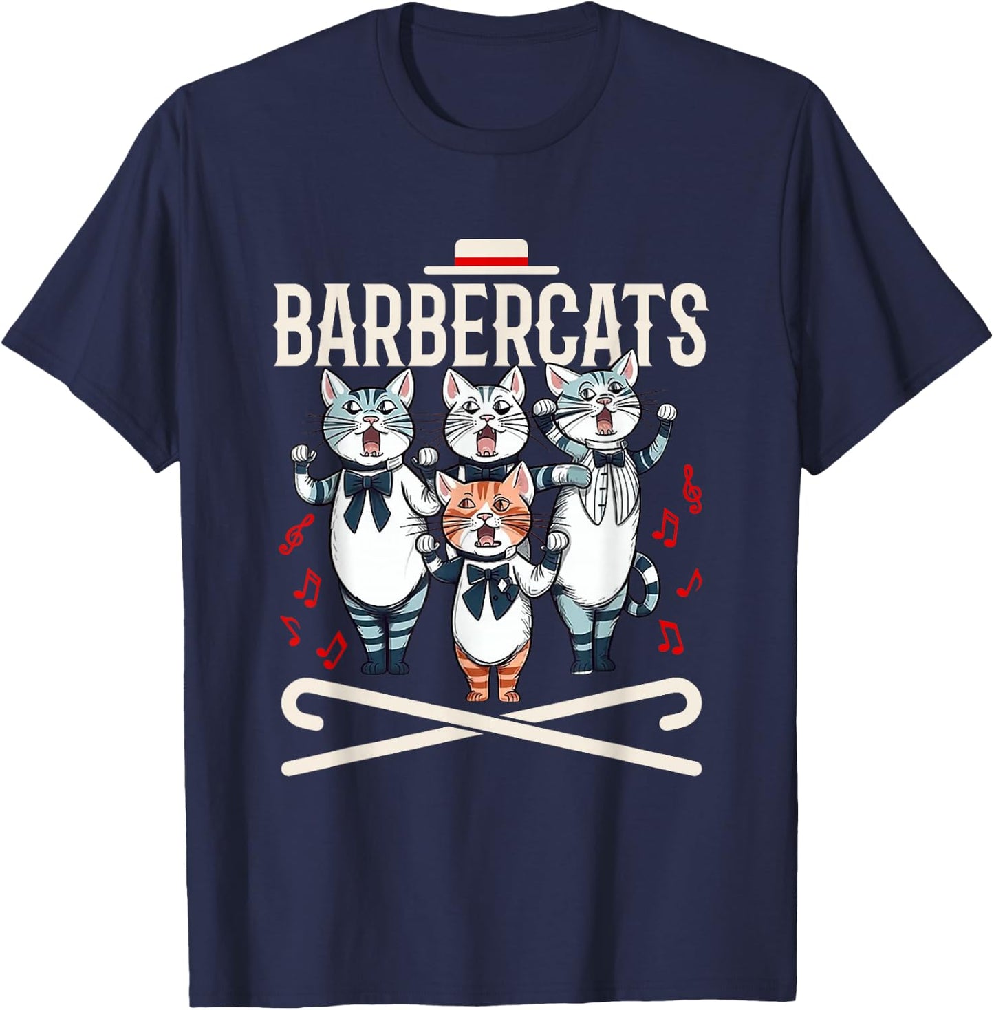 Barbershop Quartet Cats Singing Harmony Singer T-Shirt - T-Shirt | Navy