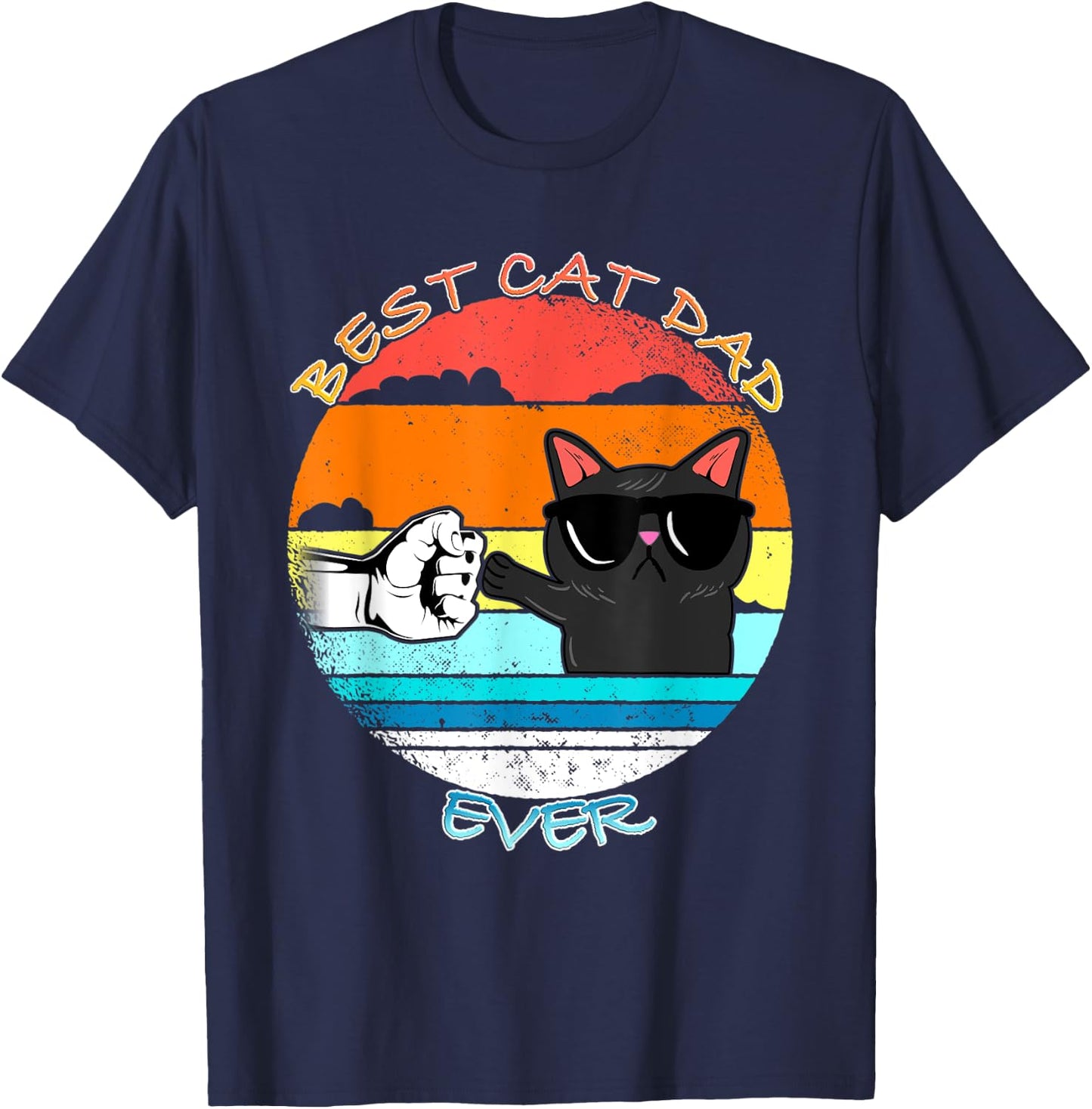 Vintage Cat Best Cat Dad Retro Cat Meow T-Shirt - T-Shirt | Navy