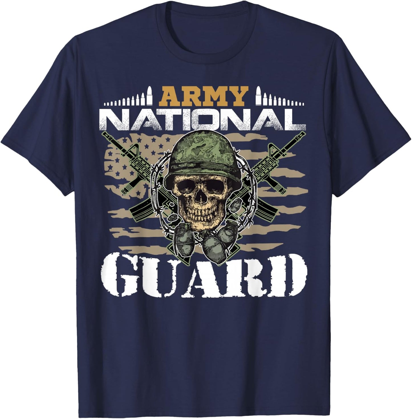 Proud Army National Guard With Vintage American Flag Gifts T-Shirt - T-Shirt | Navy