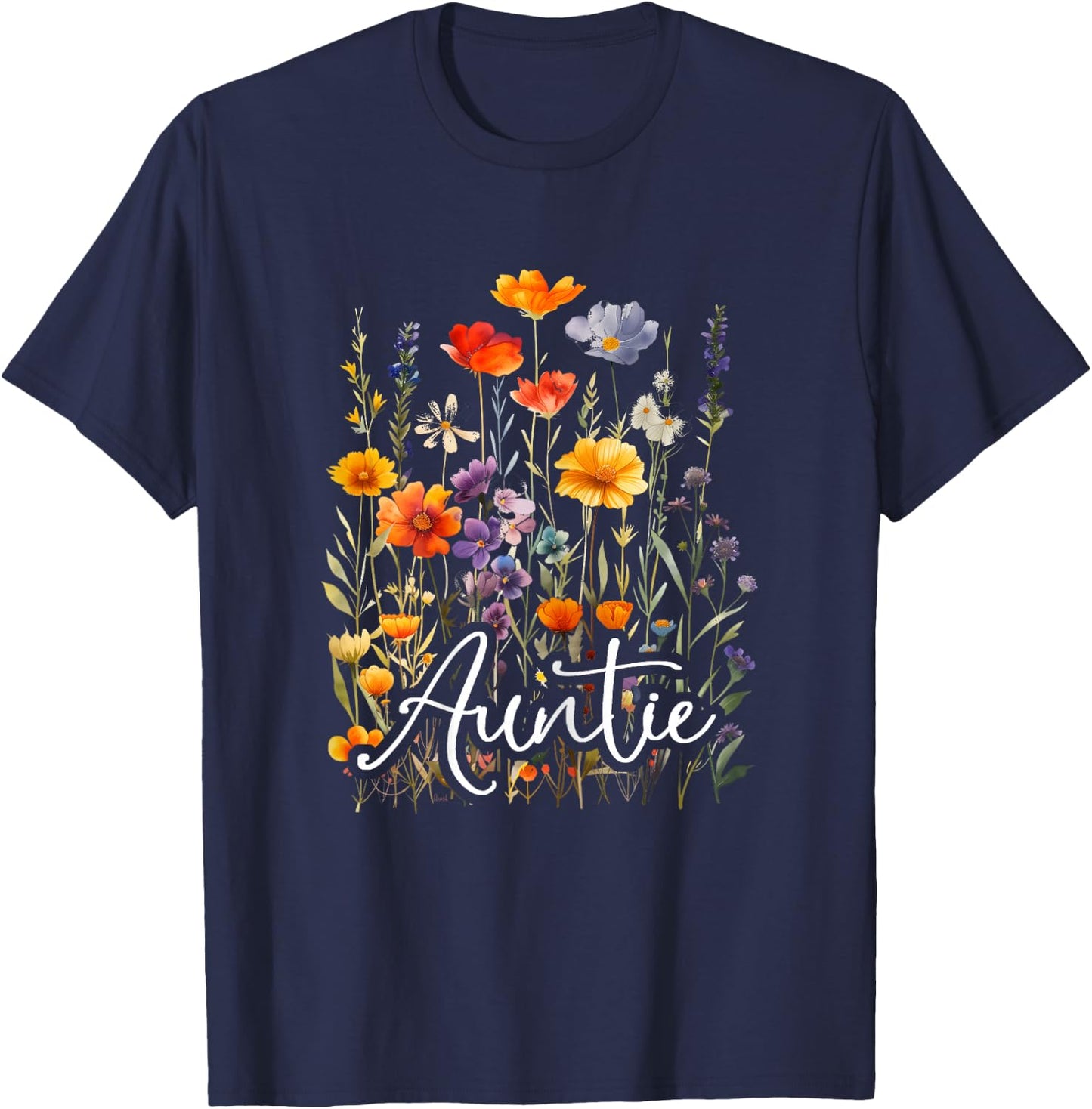 Gifts Co. Auntie Wildflowers Women Aunt Mother's Day Christmas Gardner , Female X-Small T-Shirt - T-Shirt | Navy