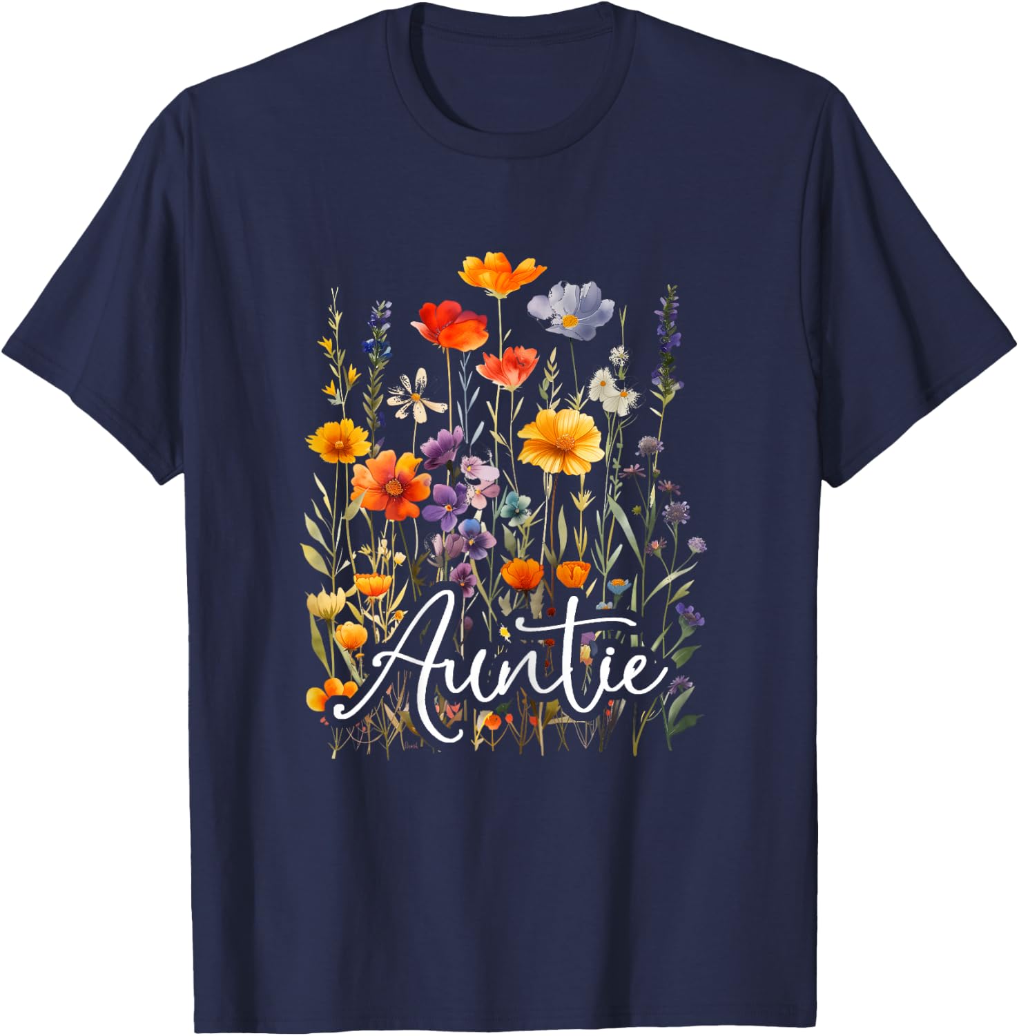 Gifts Co. Auntie Wildflowers Women Aunt Mother's Day Christmas Gardner , Female X-Small T-Shirt - T-Shirt | Navy