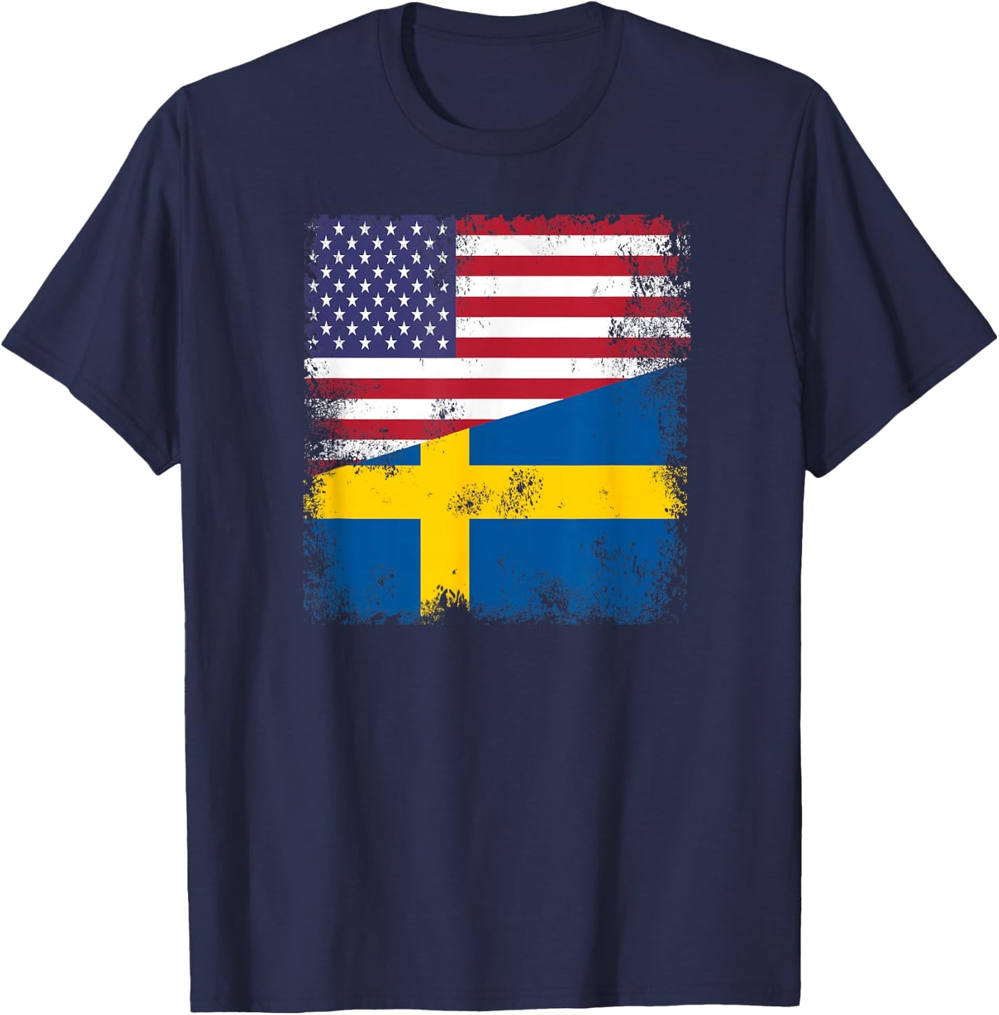 Half Swedish Flag | Vintage Sweden USA Gift T-Shirt - T-Shirt | Navy