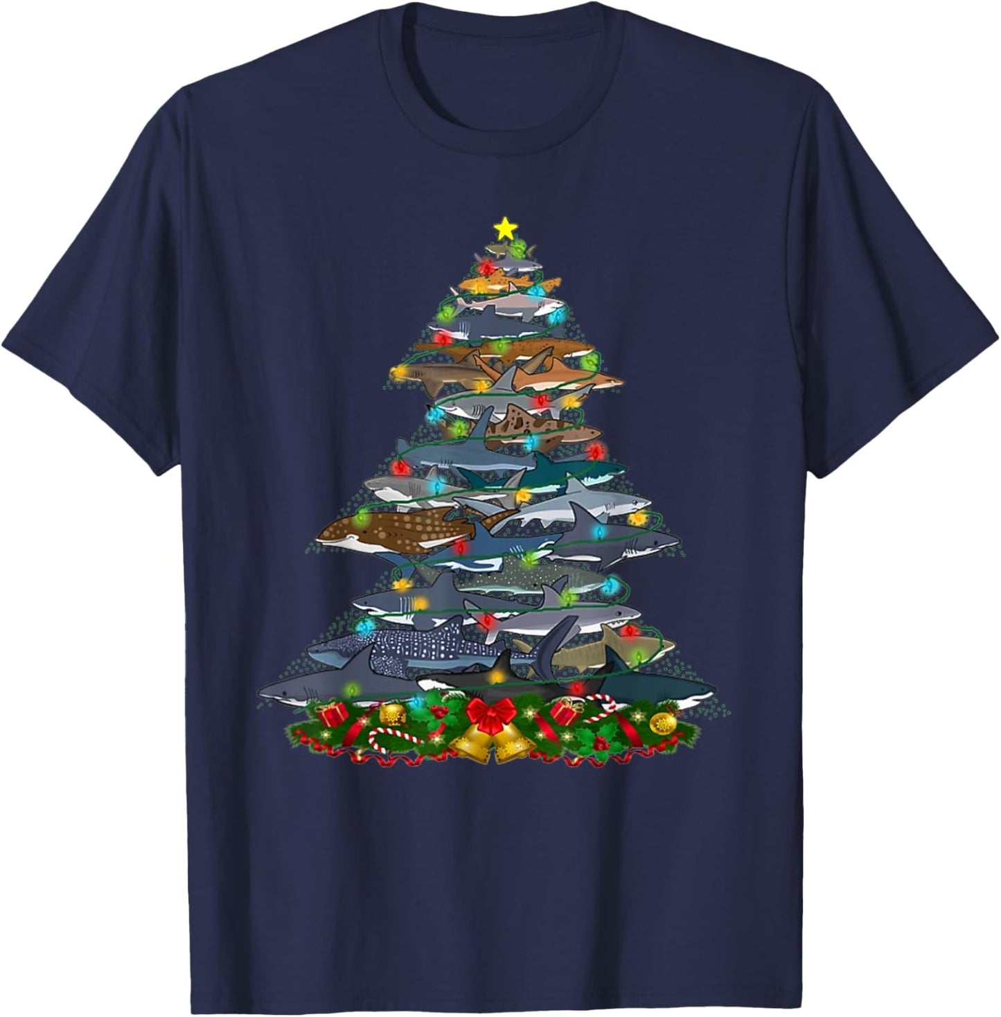 Shark - Xmas Tree Sharks - Christmas Tree - Cute Shark Lover T-Shirt - T-Shirt | Navy