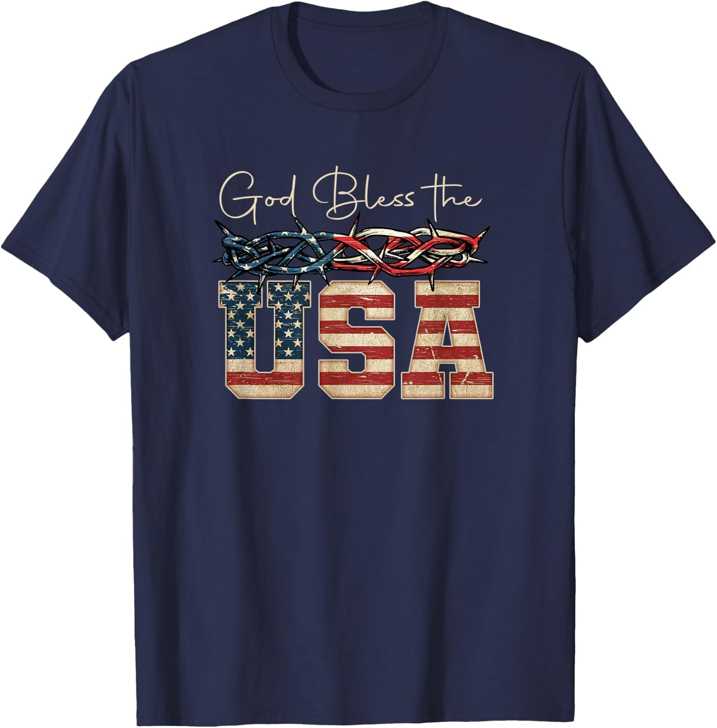 Christian God Bless America USA 4th of July - Crown thorns Women Men T-Shirt - T-Shirt | Navy