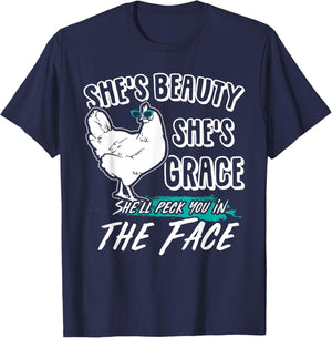 She's Beauty She's Grace - Farmer & Chicken Lover Gift T-Shirt - T-Shirt | Navy
