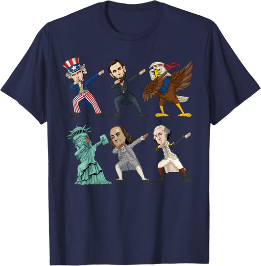 Dabbing Uncle Sam And Friends 4th Of July Boys Girls Kids T-Shirt - T-Shirt | Navy