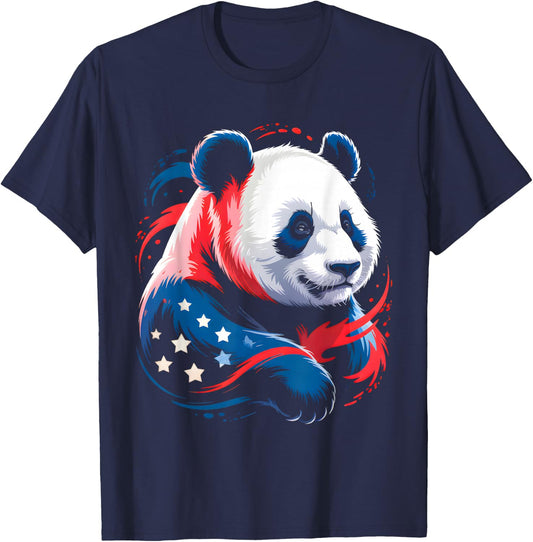 Panda 4th Of July Patriotic Panda Graphic American Flag Kids T-Shirt - T-Shirt | Navy