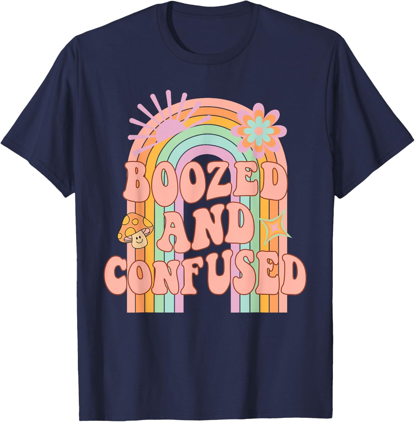 Boozed and Confused Groovy Rainbow Team Bride Bachelorette T-Shirt - T-Shirt | Navy