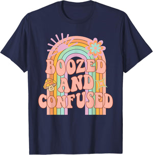 Boozed and Confused Groovy Rainbow Team Bride Bachelorette T-Shirt - T-Shirt | Navy