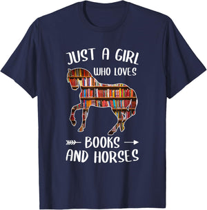 Just A Girl Who Loves Books And Horses - Funny Reading T-Shirt - T-Shirt | Navy