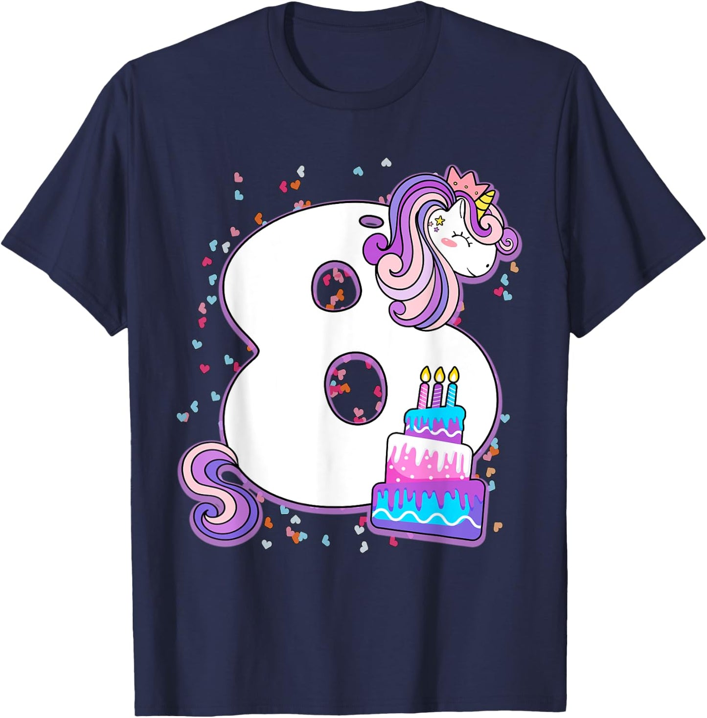 Unicorn 8th Birthday Shirt Girls 8 Year Old Eighth Birthday T-Shirt - T-Shirt | Navy