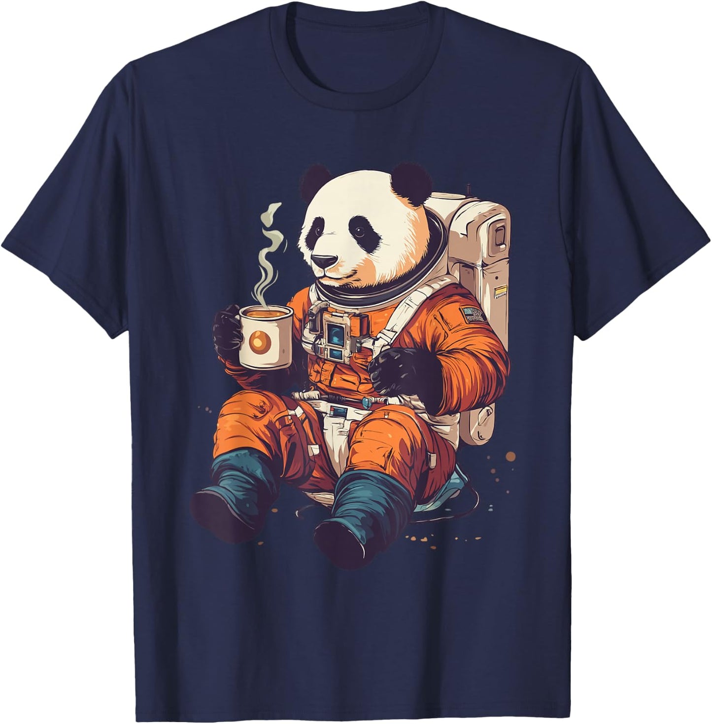Panda Astronaut with Coffee Space Astronaut Panda T-Shirt - T-Shirt | Navy