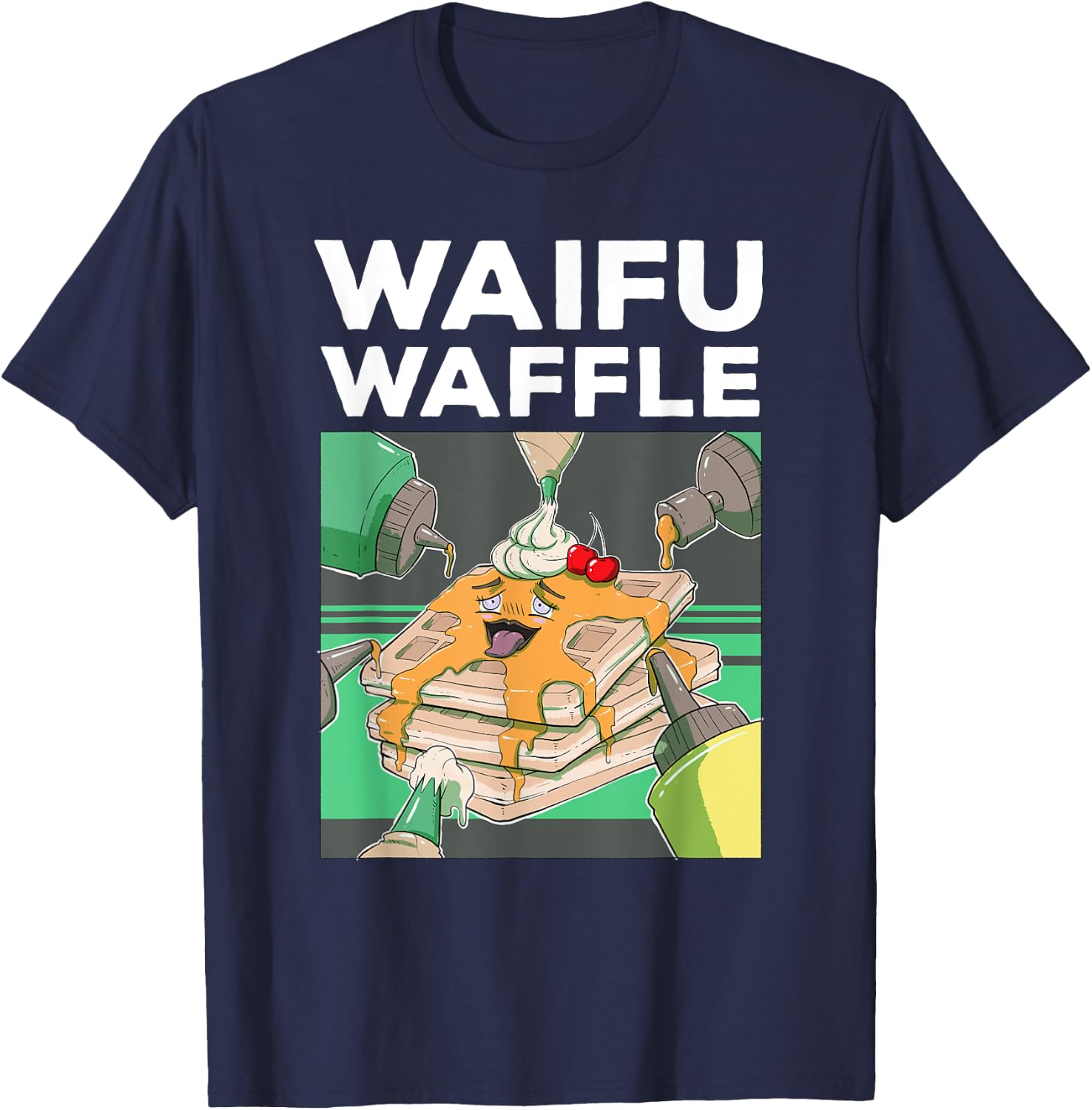 Otaku Ahegao WAIFU WAFFLE Ecchi Etchi Hentai Lewd Great Gift T-Shirt - T-Shirt | Navy