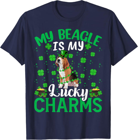 Funny My Beagle Are My Lucky Charms Beagle St Patrick's Day T-Shirt - T-Shirt | Navy
