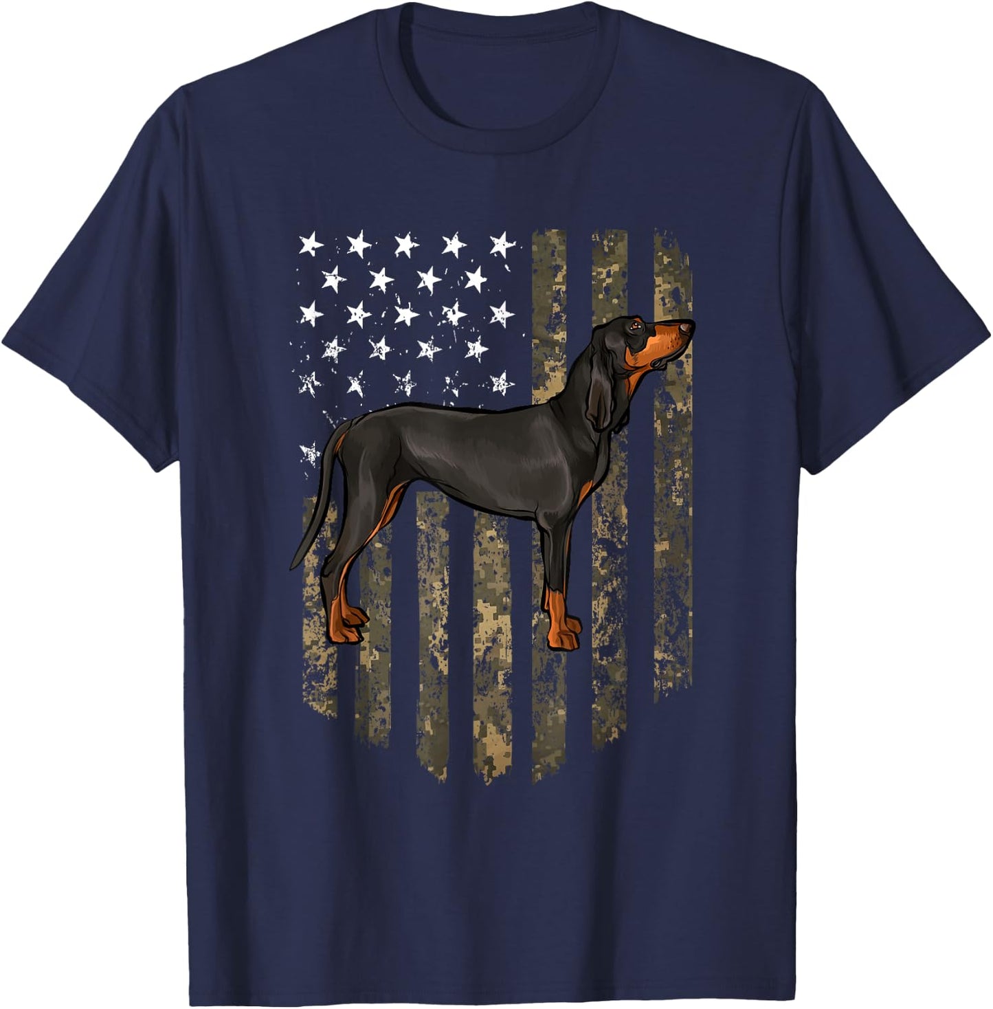 Camo American Flag Black and Tan Coonhound 4th Of July USA T-Shirt - T-Shirt | Navy