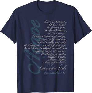 Agape - Love Never Fails - 1 Corinthians 13:4-8a T-Shirt - T-Shirt | Navy