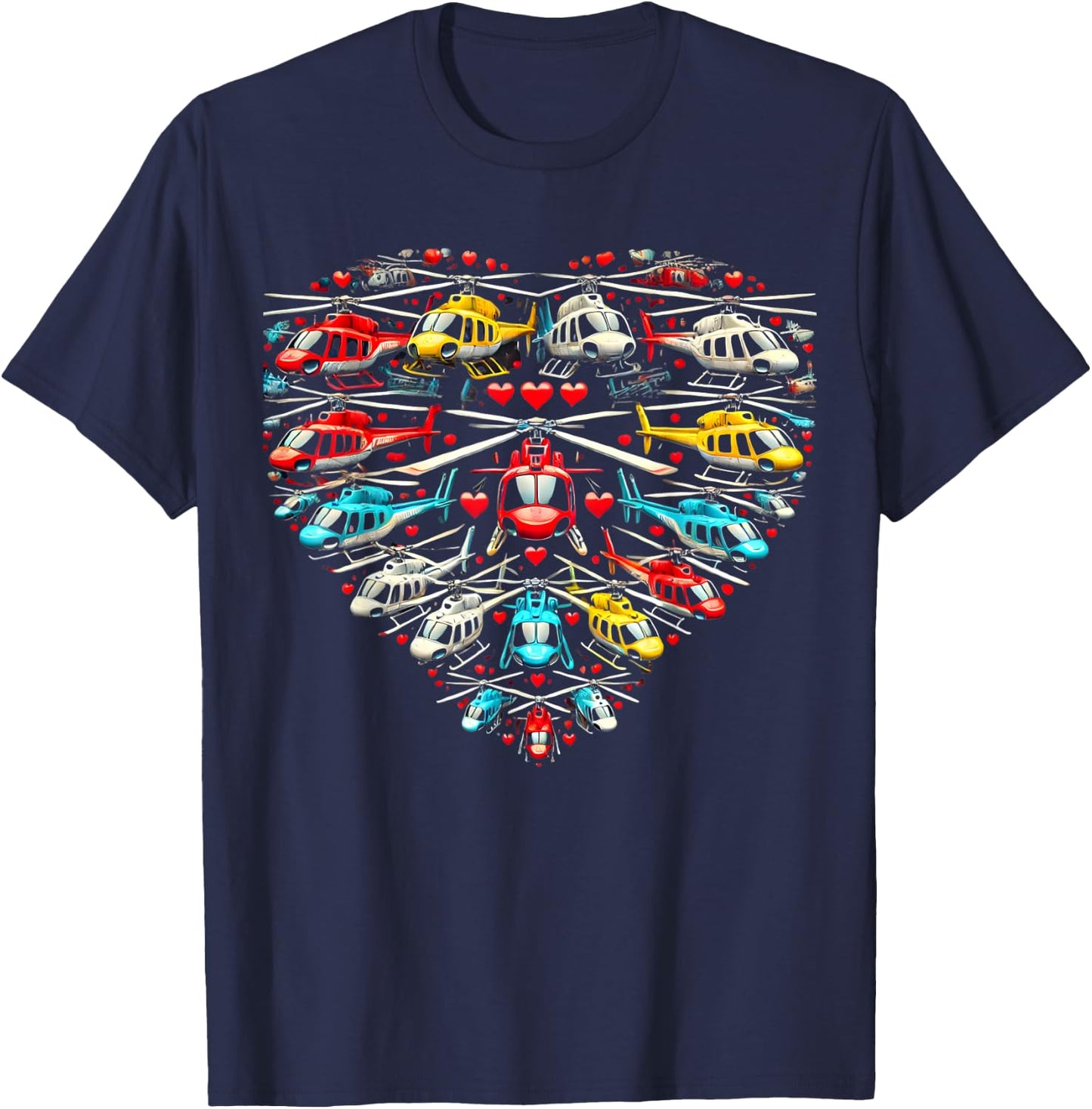Pilot Helicopter Lover Valentines Day Men Women Kids Graphic T-Shirt - T-Shirt | Navy