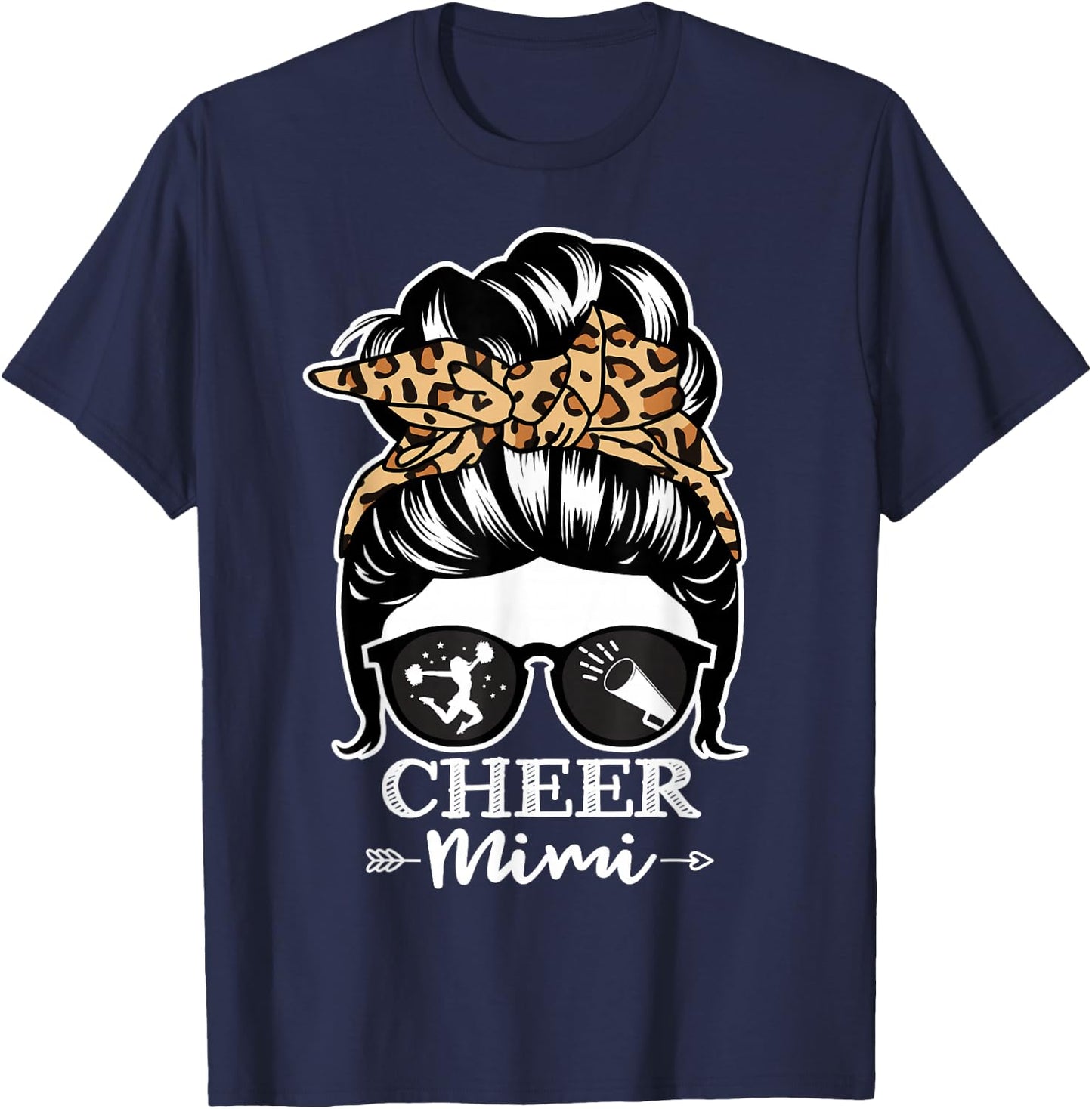 Cheer Mimi Messy Bun Hair Funny Cheerleader Mimi Leopard T-Shirt - T-Shirt | Navy