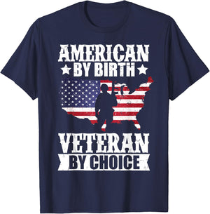 American by Birth Veteran by Choice US Flag Veterans Day T-Shirt - T-Shirt | Navy