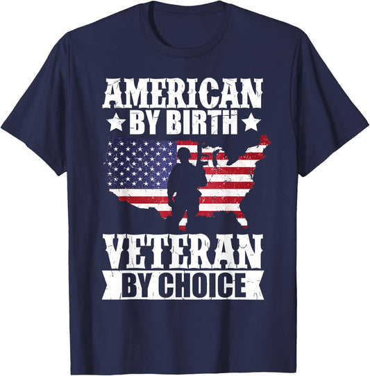 American by Birth Veteran by Choice US Flag Veterans Day T-Shirt - T-Shirt | Navy