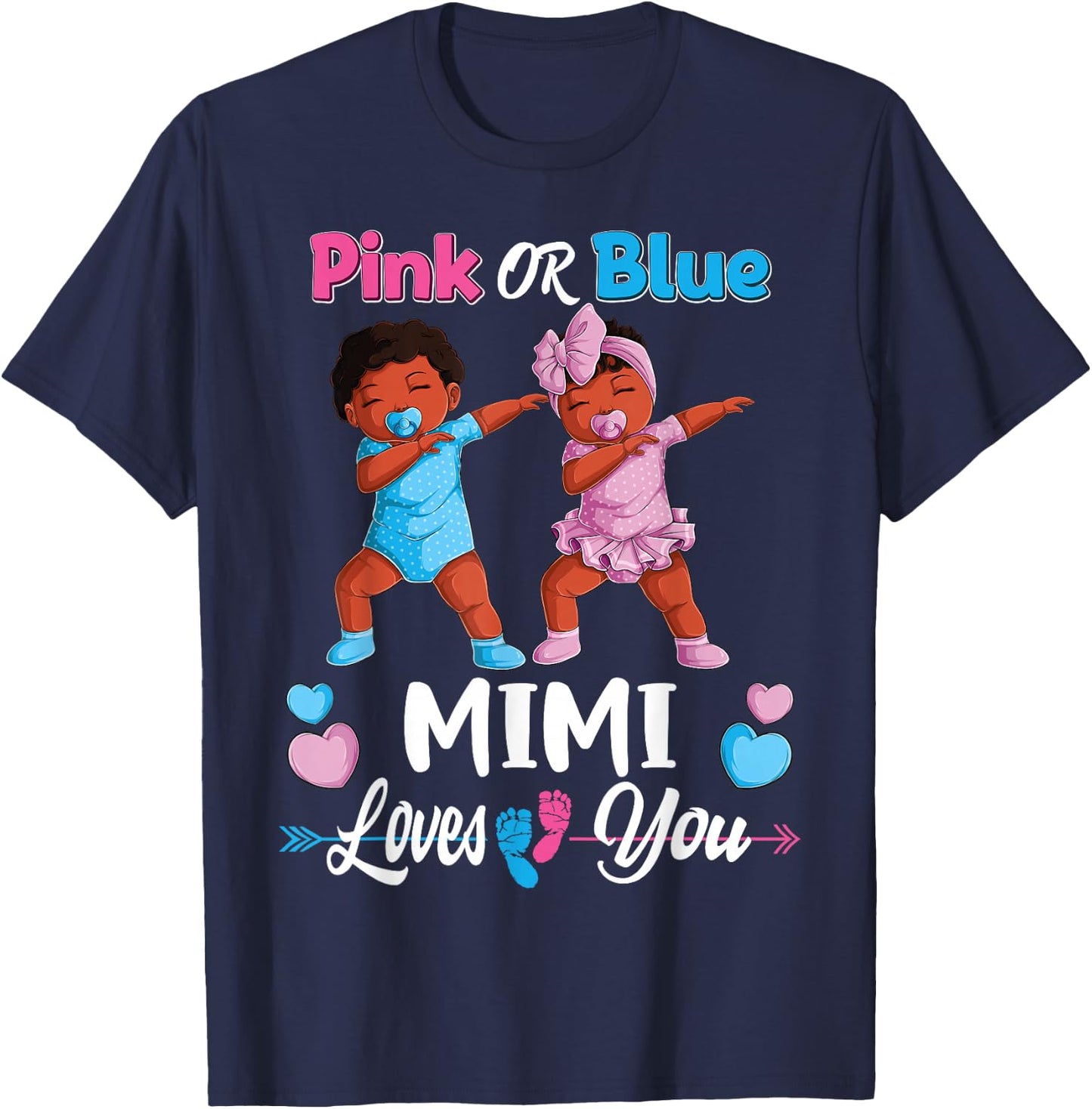 Pink Or Blue Mimi Loves You Black Baby Gender Reveal Party T-Shirt - T-Shirt | Navy