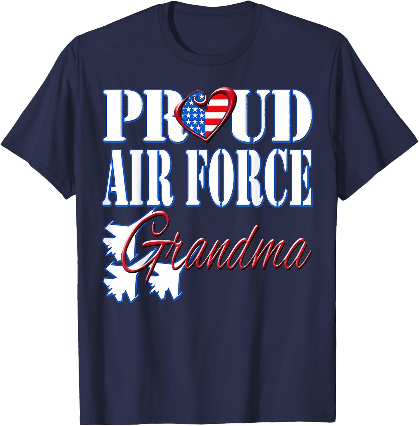 Proud Air Force Grandma Shirt US Heart Military Women T-Shirt - T-Shirt | Navy