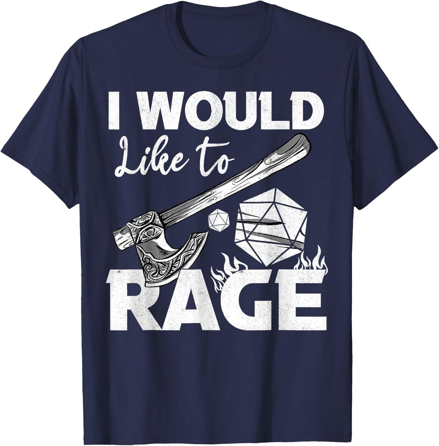 I Would Like To Rage Tabletop B.arbarian Role Play Black -Adults Classic Fit Cotton Blend Short Sleeve T-Shirt - T-Shirt | Navy