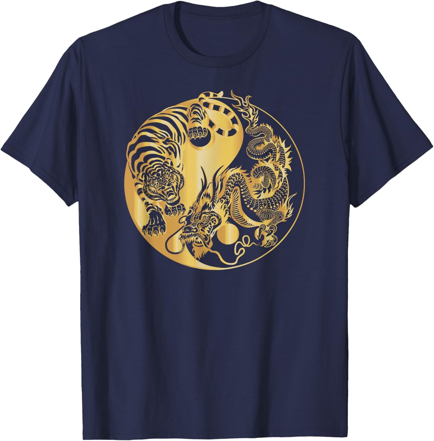 Yin yang tiger dragon gold T-Shirt - T-Shirt | Navy