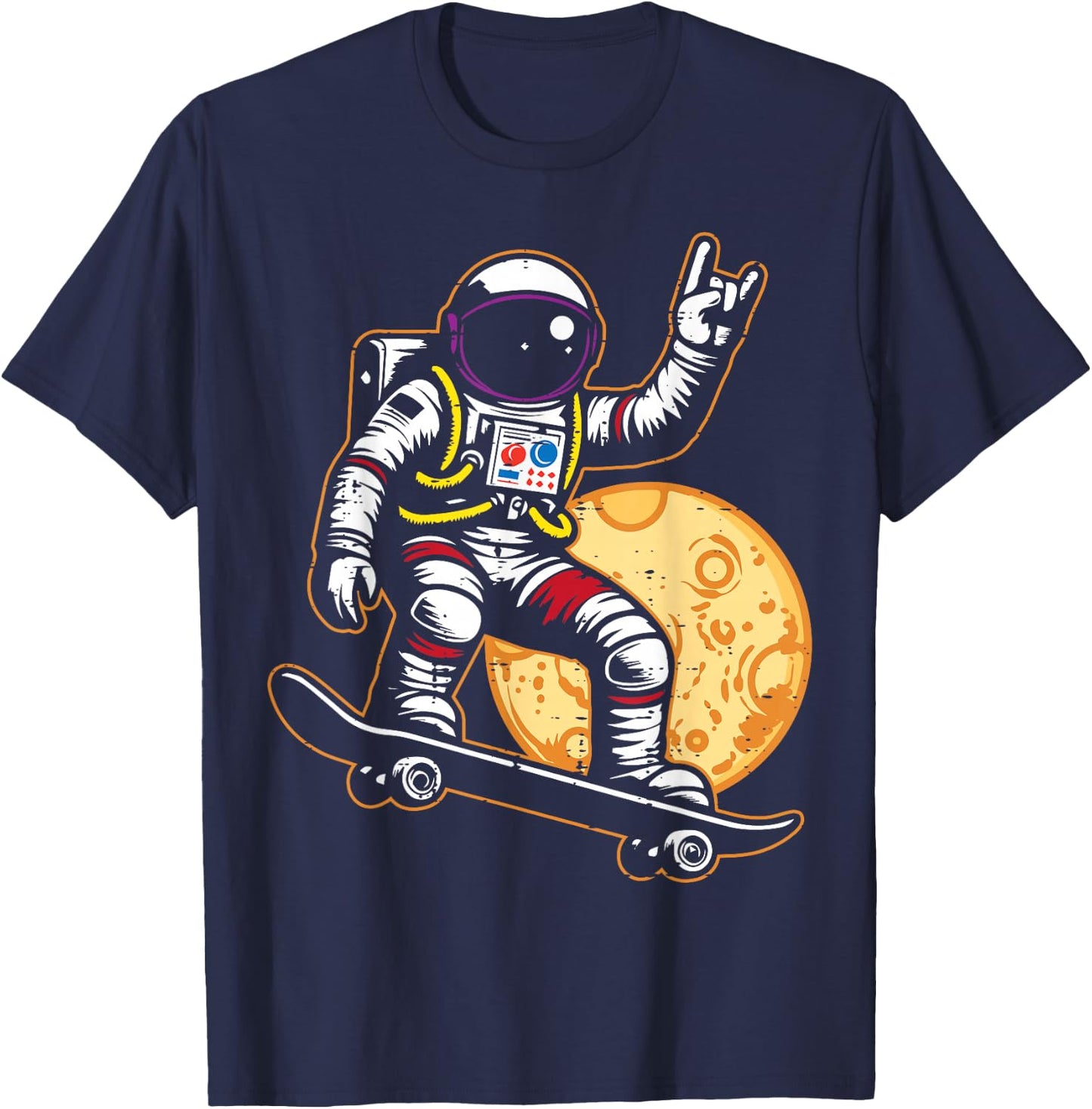 Astronaut Skateboard Rock Hand Space Rocker Men Boys Kids T-Shirt - T-Shirt | Navy