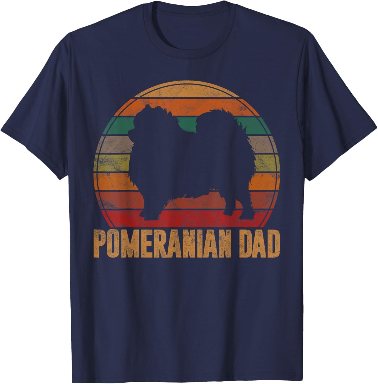 Retro Pomeranian Dad Gift Daddy Pompom Dog Owner Pet Father T-Shirt - T-Shirt | Navy