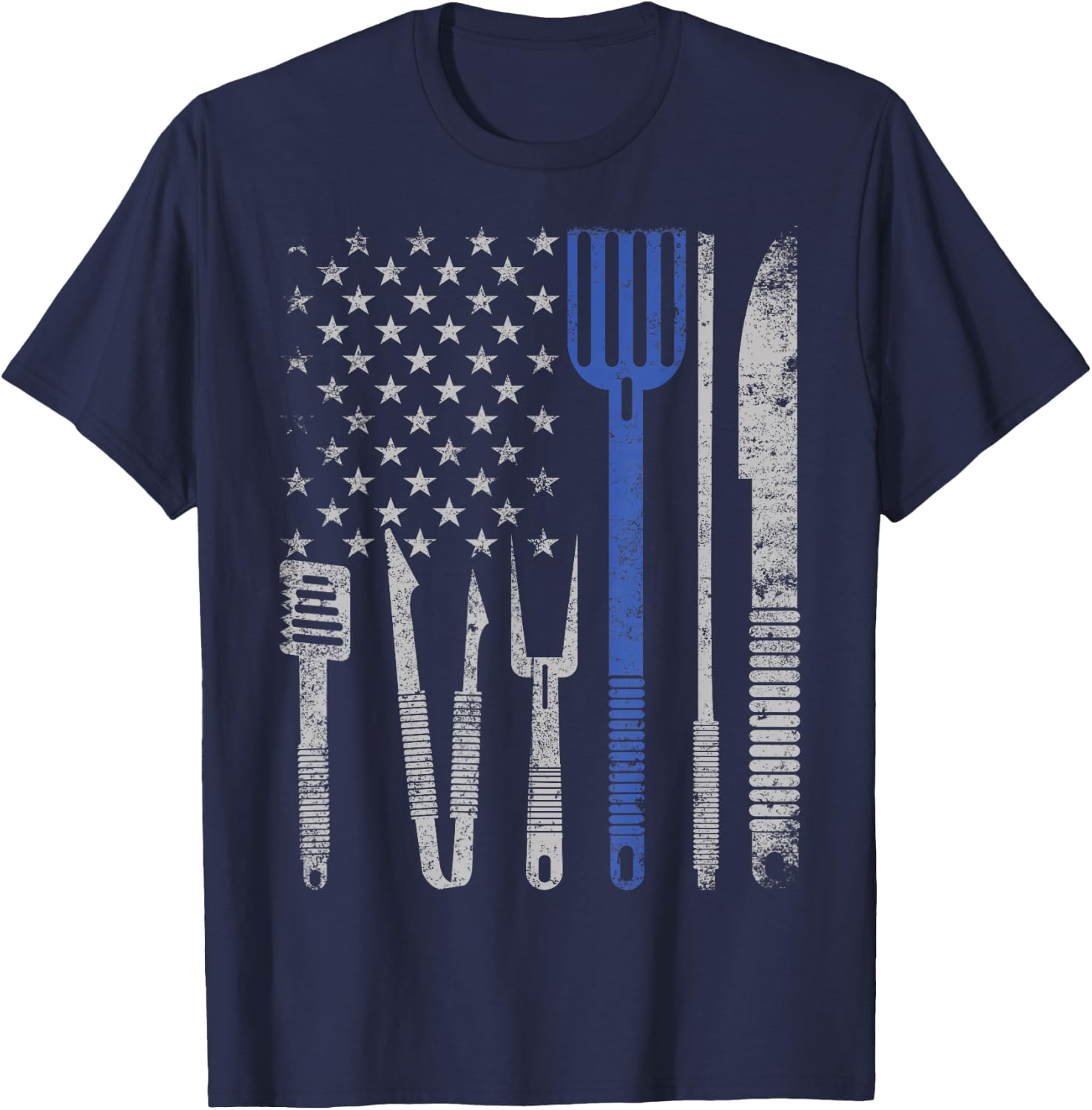 BBQ Grill pork with USA flag Cooking Chef t shirt Men Women T-Shirt - T-Shirt | Navy