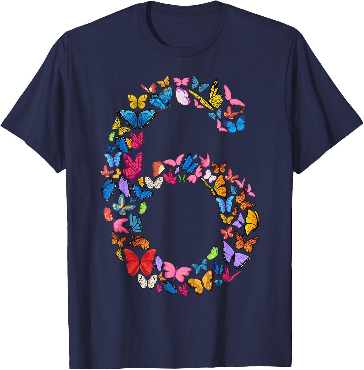 6th Birthday Butterflies 6 Years Old Girls Butterfly lover T-Shirt - T-Shirt | Navy
