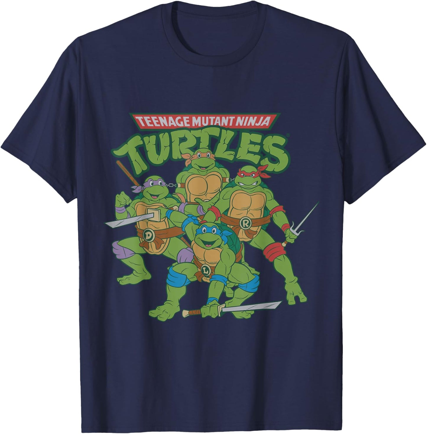 TMNT Logo With Characters Ready To Fight T-Shirt - T-Shirt | Navy