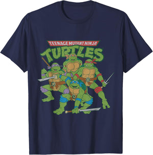 TMNT Logo With Characters Ready To Fight T-Shirt - T-Shirt | Navy