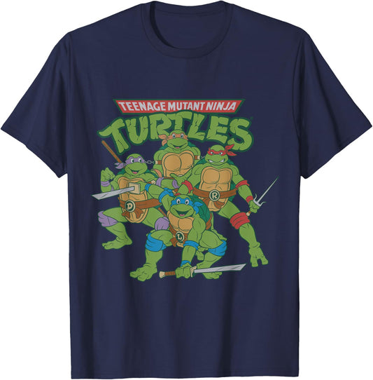 TMNT Logo With Characters Ready To Fight T-Shirt - T-Shirt | Navy