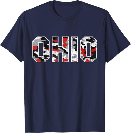 State of Ohio Ohioan Trendy Distressed Camo Graphic Designs T-Shirt - T-Shirt | Navy