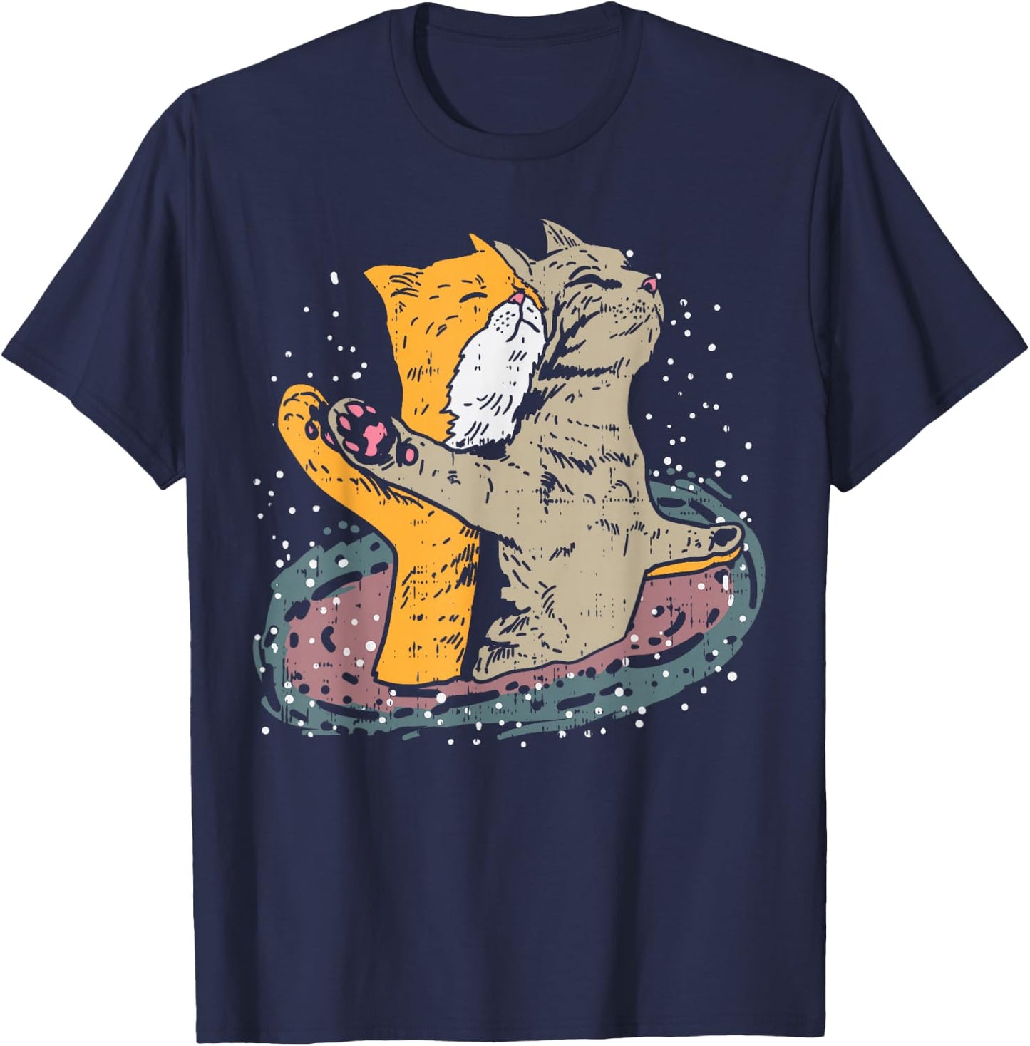 Cats Titanic Pose In Space Funny Movie Pun Animal Lover Gift T-Shirt - T-Shirt | Navy