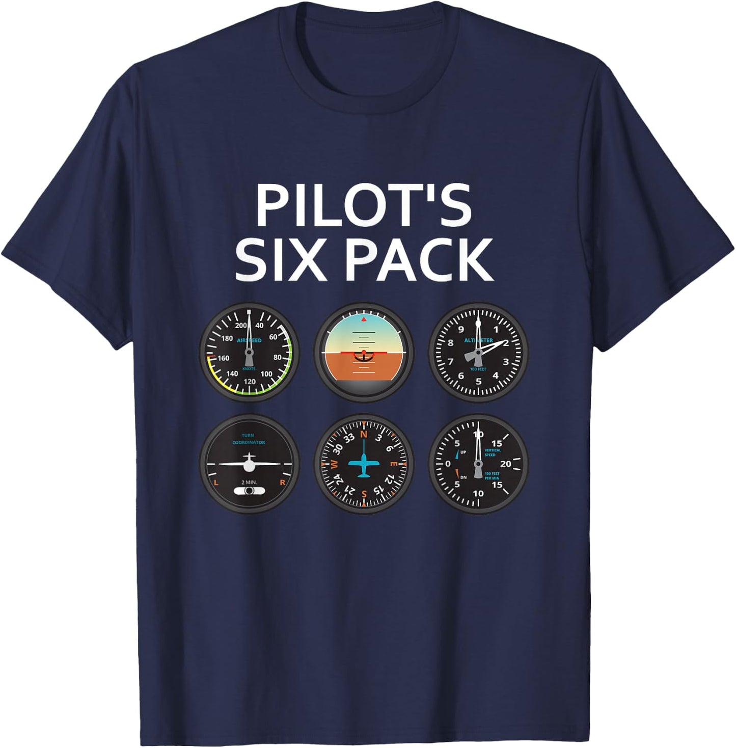Pilot Six Pack Funny Aviation T-Shirt - T-Shirt | Navy